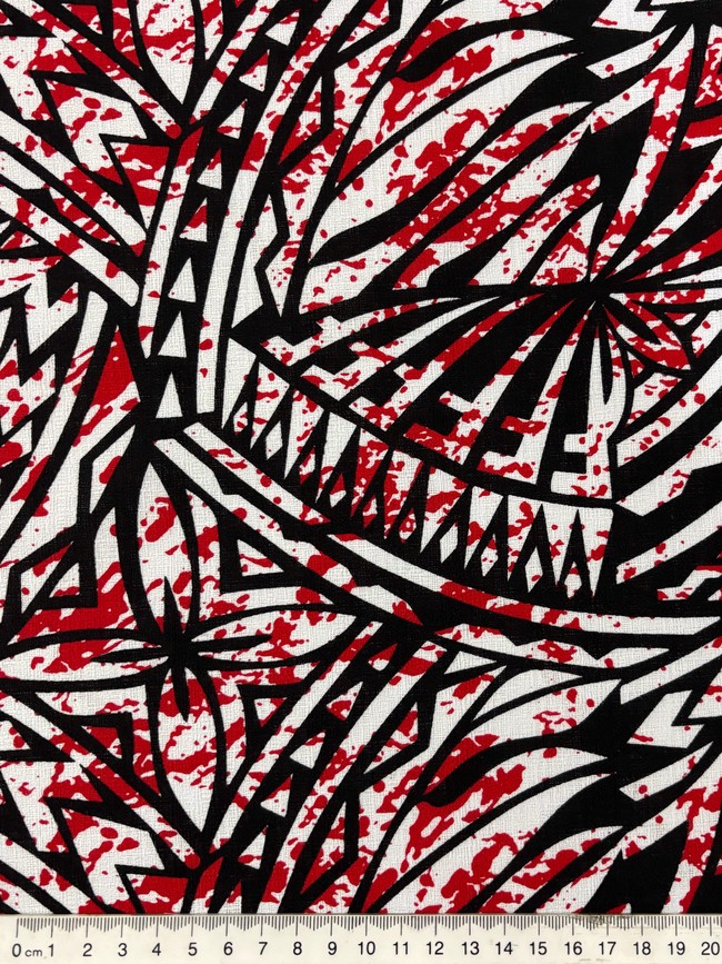 Red, Black & White Pacific Island Cotton Dobby