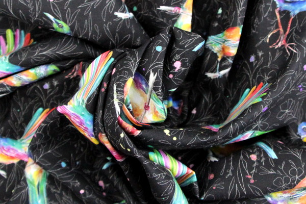 New Zealand Native Birds Kiwiana Black Printed Cotton