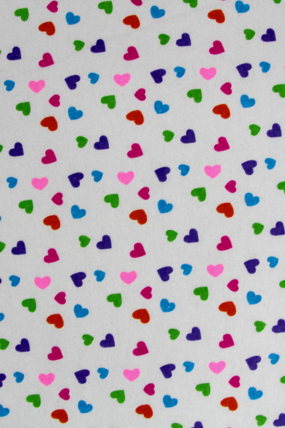Multi Medium Hearts on White Printed Flannelette