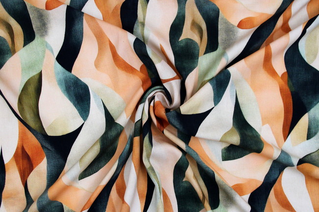Peach & Dark Teal Tones Digital Printed Rayon
