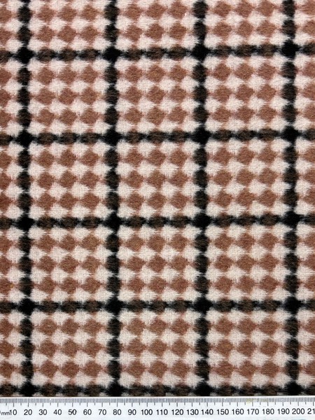 Pinky Brown, Cream & Black Diamond Check Brushed Wool