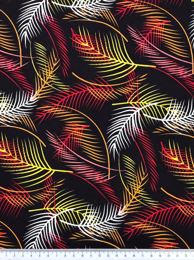 Fronds of White, Yellow & Reds on Black Rayon