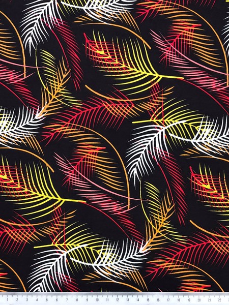 Fronds of White, Yellow & Reds on Black Rayon