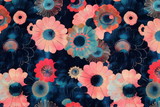 Salmon, Red, Blue & Teal Tones Floral Digital Printed Rayon