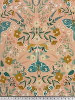 Retro Moths & Hedgerow Flowers on Pale Apricot Printed Cotton