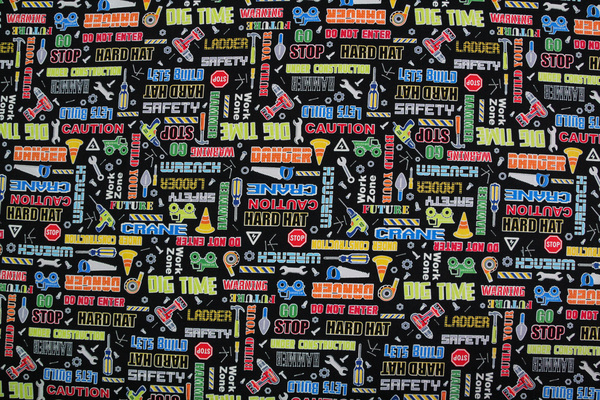 Construction Crew Words Printed Cotton 