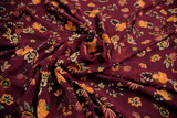 Mustard & Pink Floral on Burgundy Chiffon