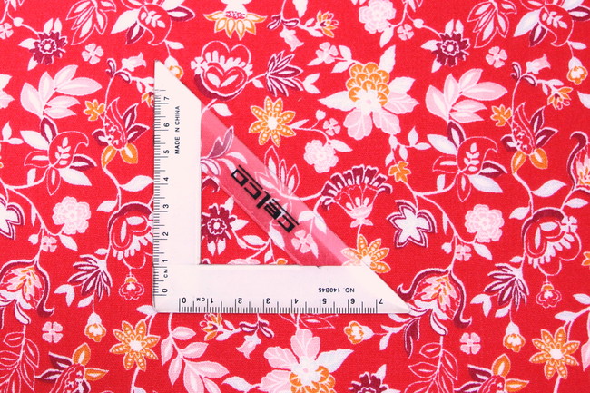 Floral Burst on Spanish Red Printed Rayon with Crepe Finish