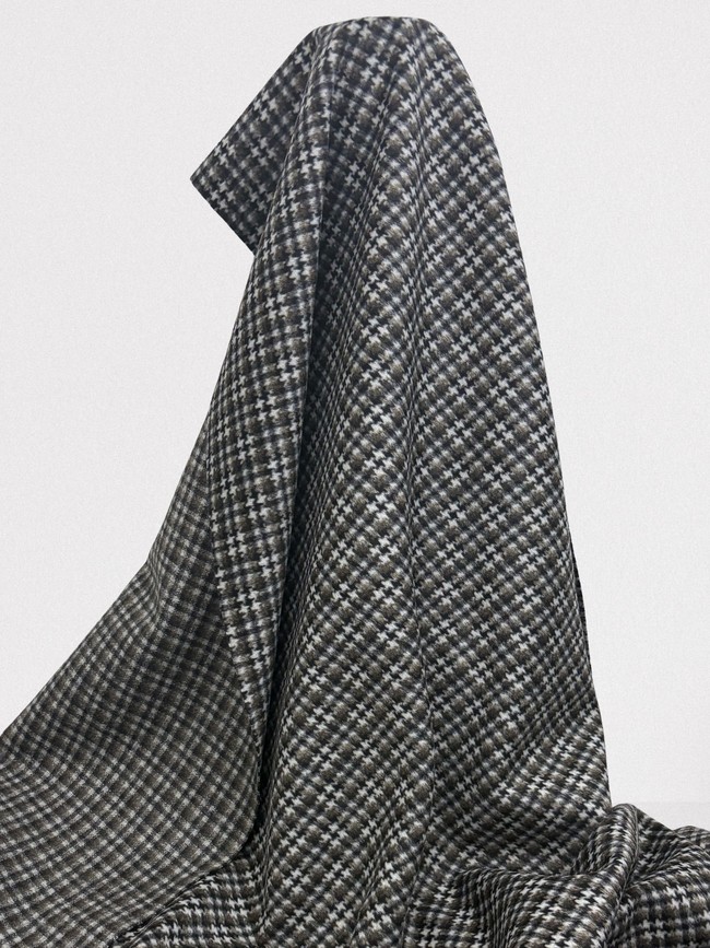 Brown, Black & Cream Houndstooth Check Brushed Wool
