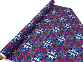 Swans & Poppies on Blue Indigo Printed Cotton