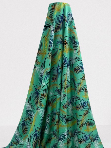 Fronds of Blue, Orange & Black on Jade Rayon