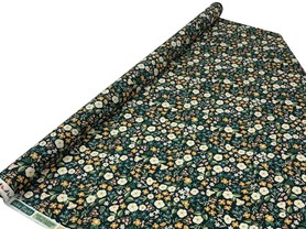 Pastel Hedgerow Flowers on Bottle Green Printed Cotton