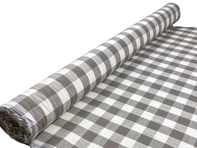 Taupe & Ivory 100% Checked Linen