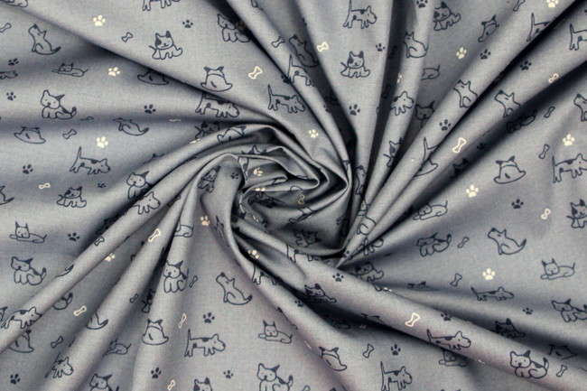 Navy Dogs on Chambray Printed Cotton