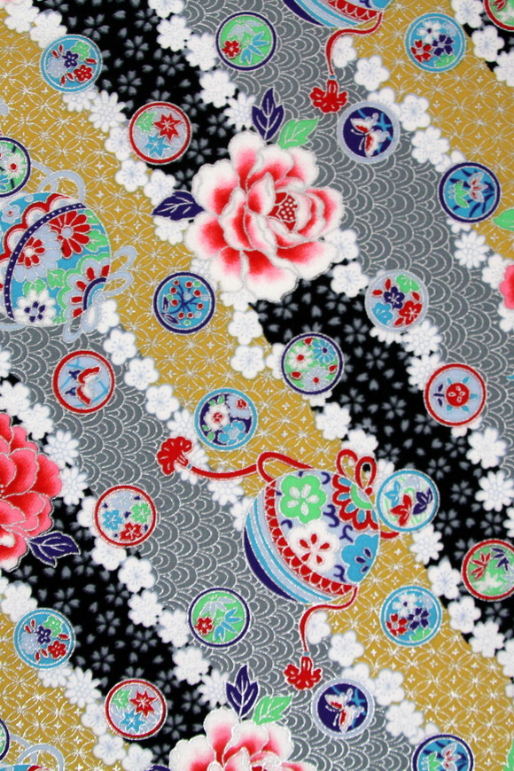 Multi Diagonal Floral with Metallic Silver on Japanese Premium Printed Cotton