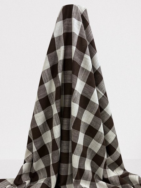 Chocolate Brown & Soft White 100% Checked Linen