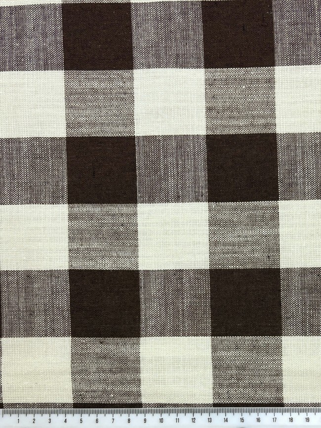 Chocolate Brown & Soft White 100% Checked Linen
