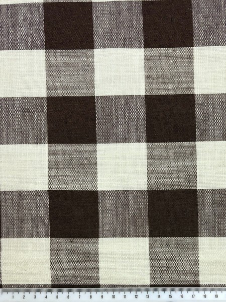 Chocolate Brown & Soft White 100% Checked Linen