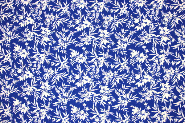 White Floral on Royal Blue Printed Rayon