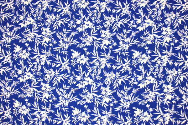 White Floral on Royal Blue Printed Rayon