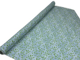 Leafy Sprigs on Marbled Sky Blue Printed Cotton