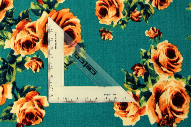 Orange Roses & Butterflys on Teal Printed Rayon