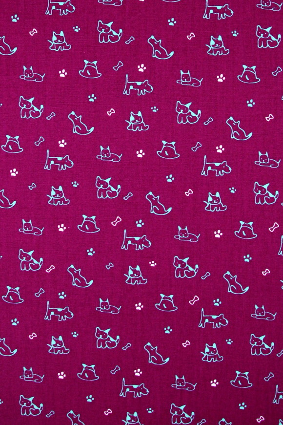 Aqua Dogs on Magenta Printed Cotton