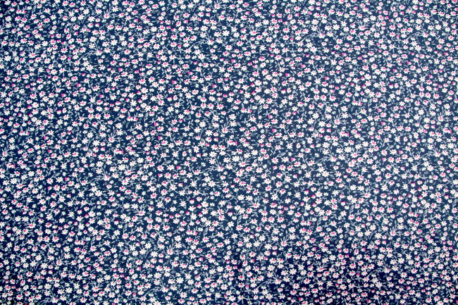 Tiny White Flowers on Navy Rayon