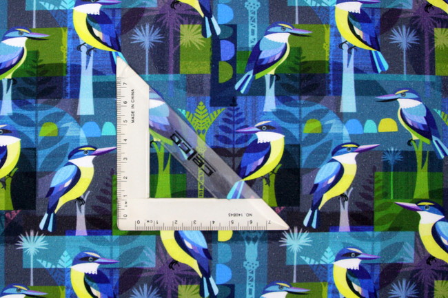 Kingfishers on Navy Premium Printed Kiwiana Cotton