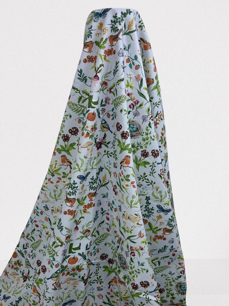 Hedgerow Birds & Butterflies on Palest Blue Printed Cotton