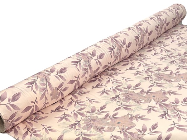 Dusky Mauve Floral on Primrose Pink Printed Stretch Satin