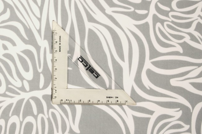 White Palms Outline on Pale Grey Mid-Weight Rayon