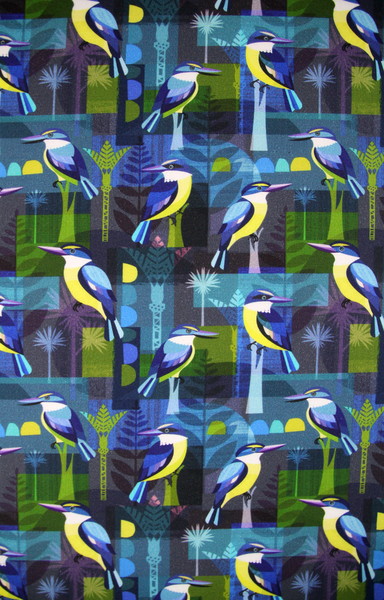 Kingfishers on Navy Premium Printed Kiwiana Cotton