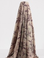 Dusky Mauve Floral on Primrose Pink Printed Stretch Satin