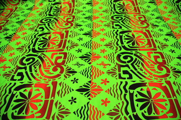 Orange, Browns & Black Island Print on Lime Knit