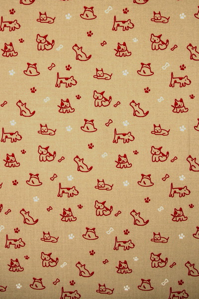 Red Dogs on Beige Printed Cotton
