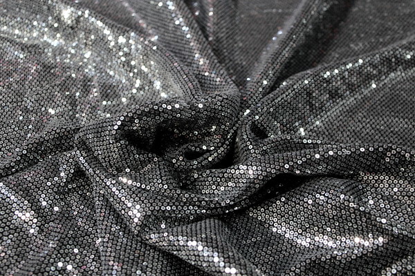 Shiny Silver 3mm Sequins on Black Net