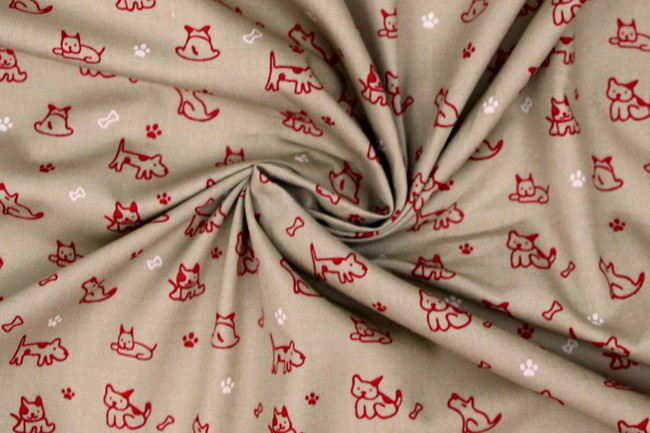 Red Dogs on Beige Printed Cotton
