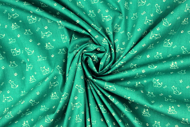 Pale Mint Dogs on Teal Printed Cotton