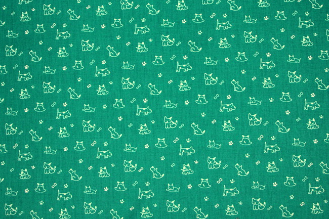 Pale Mint Dogs on Teal Printed Cotton