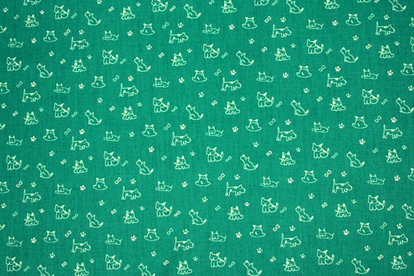 Pale Mint Dogs on Teal Printed Cotton