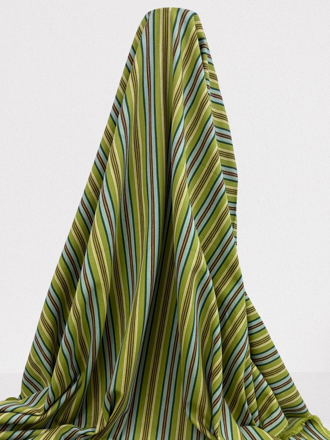 Greens & Multi Autumn Tones Striped "Ticking" Style 100% Cotton