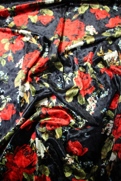 Red Rose Printed Stretch Velvet