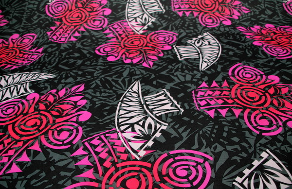Pinks & White Island Print on Black & Grey Knit