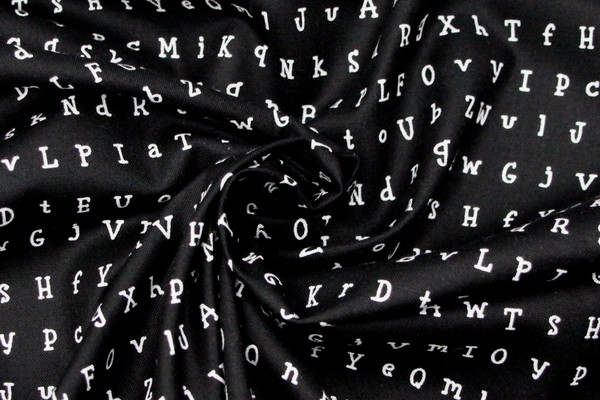 Random Alphabet on Black Printed Cotton