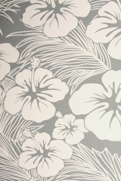 White Hibiscus on Pale Grey Mid-Weight Rayon