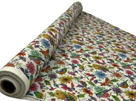 Luminous Birds, Butterflies & Flowers on White Premium Cotton