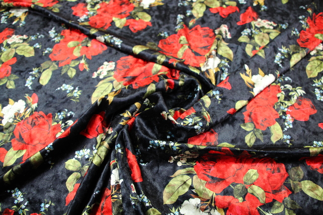 Red Rose Printed Stretch Velvet