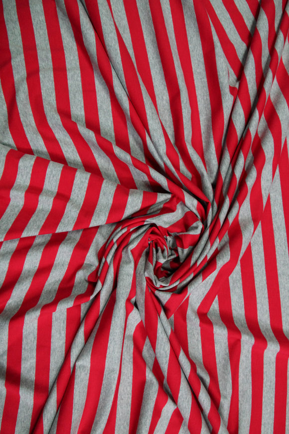 Red & Grey Marle Striped Cotton Lycra
