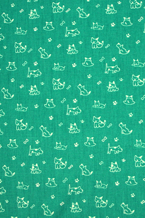 Pale Mint Dogs on Teal Printed Cotton